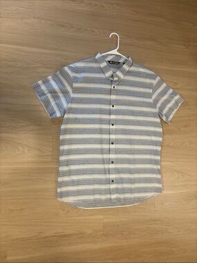 Travis Mathew Light Blue & White Striped Short-Sleeve Button-Down